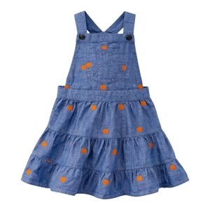 Gymboree Girls Chambray Denim Jumper Overall Dress Tiered Embroidered Pumpkins 6